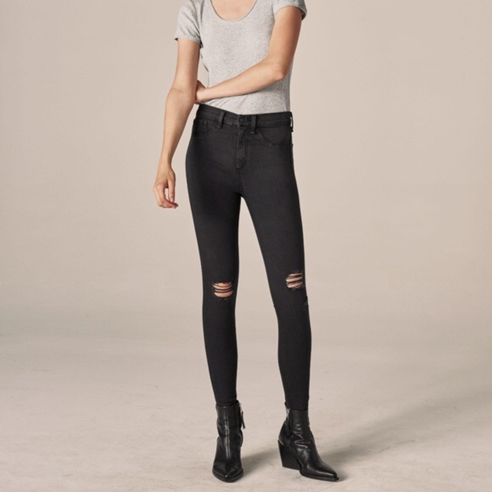 Rag & bone 24 high rise skinny gray faded black ripped holes knees 0867